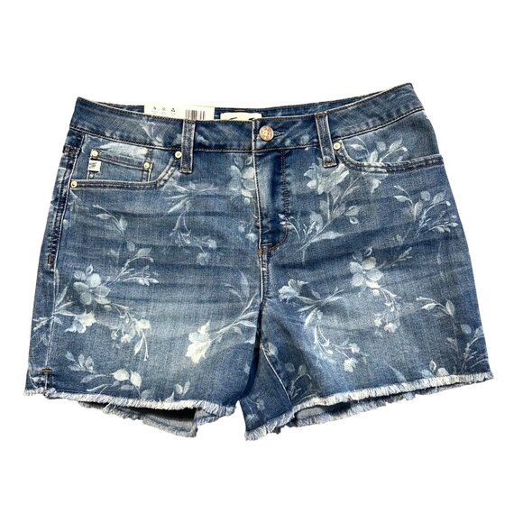 Seven7 Womens Weekend Short Floral Print Denim Size 10 Fray Hem Comfort Stretch - Picture 1 of 8